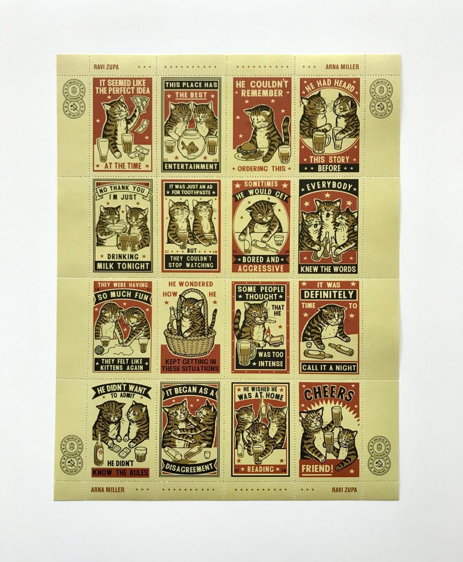 ravi zupa arna miller drinking cats stamp sheet