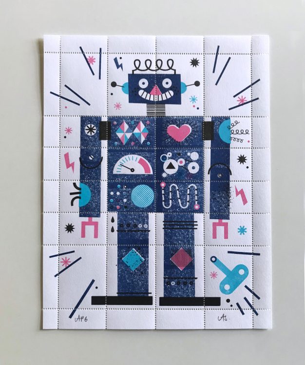 alyn smith risograph robot artist stamp full sheet