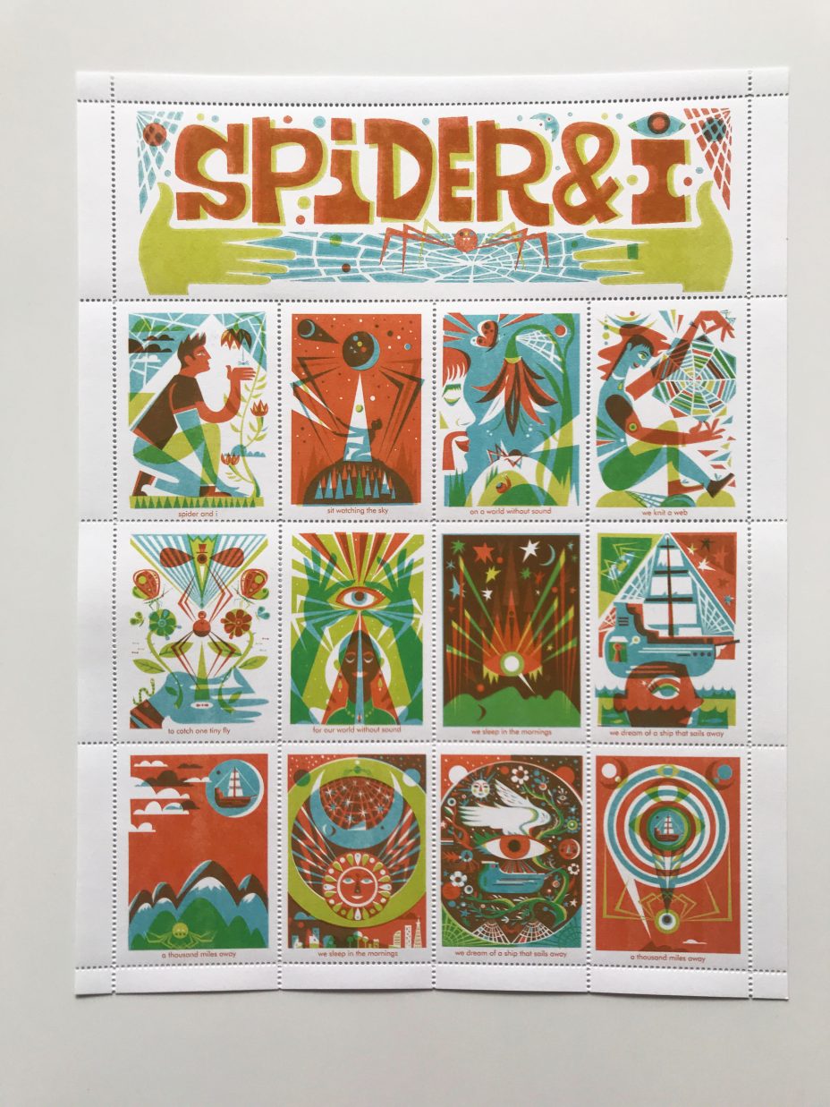 michael wertz spider and i artistamp full sheet