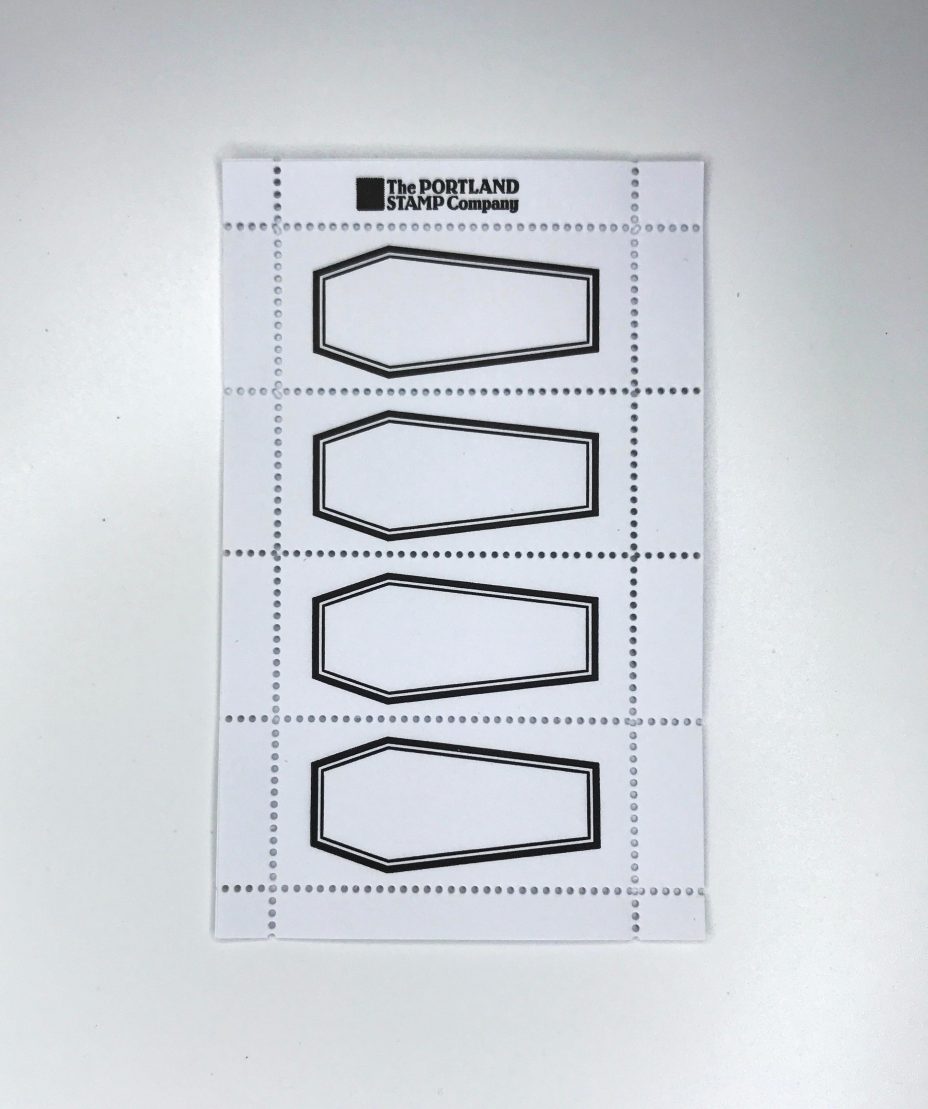 black letterpress coffin stamps
