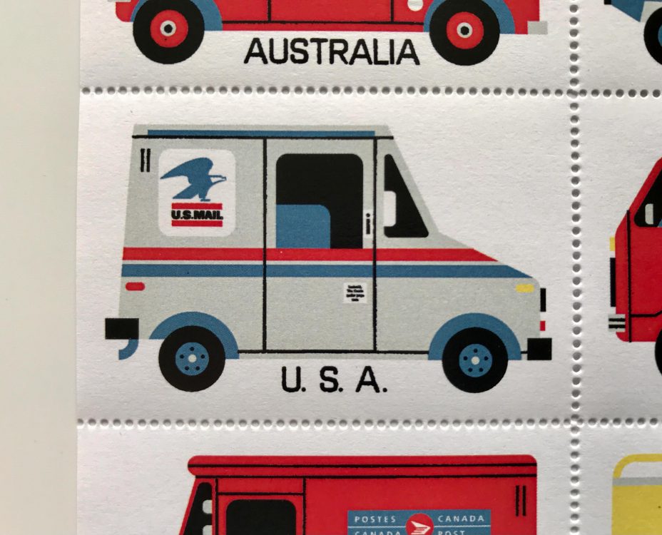 raymond biesinger artist series usa mail truck stamp