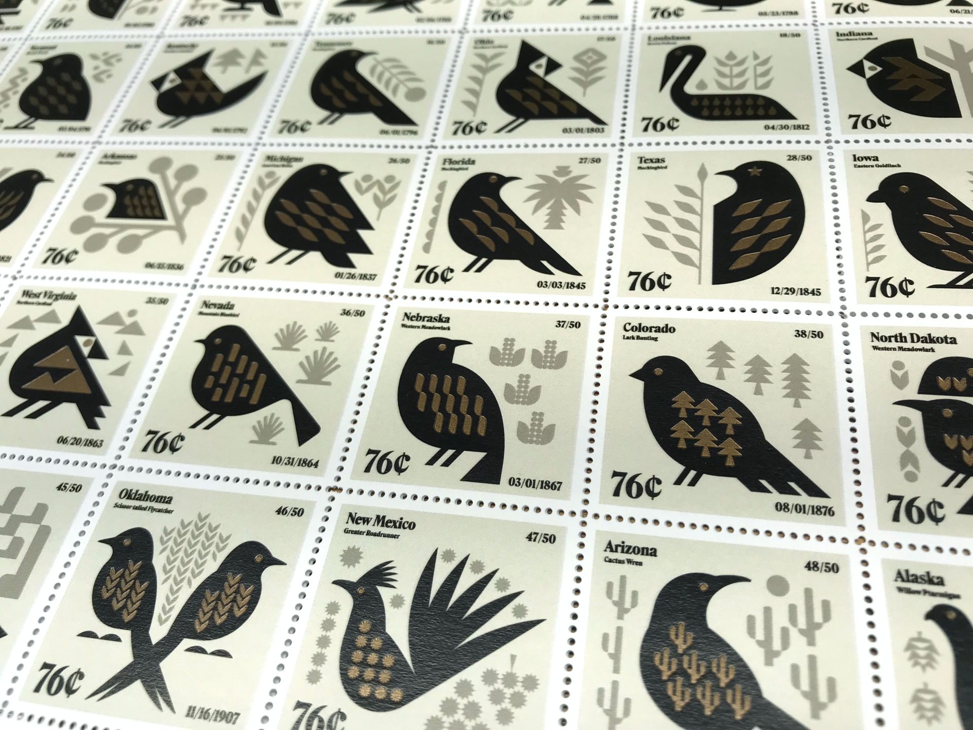 enthan fender 50 state bird stamps detail