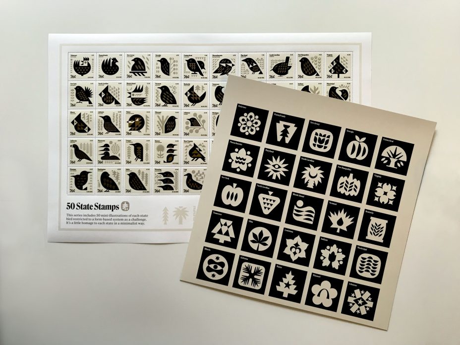 enthan fender 50 state bird stamps full sheet with poster