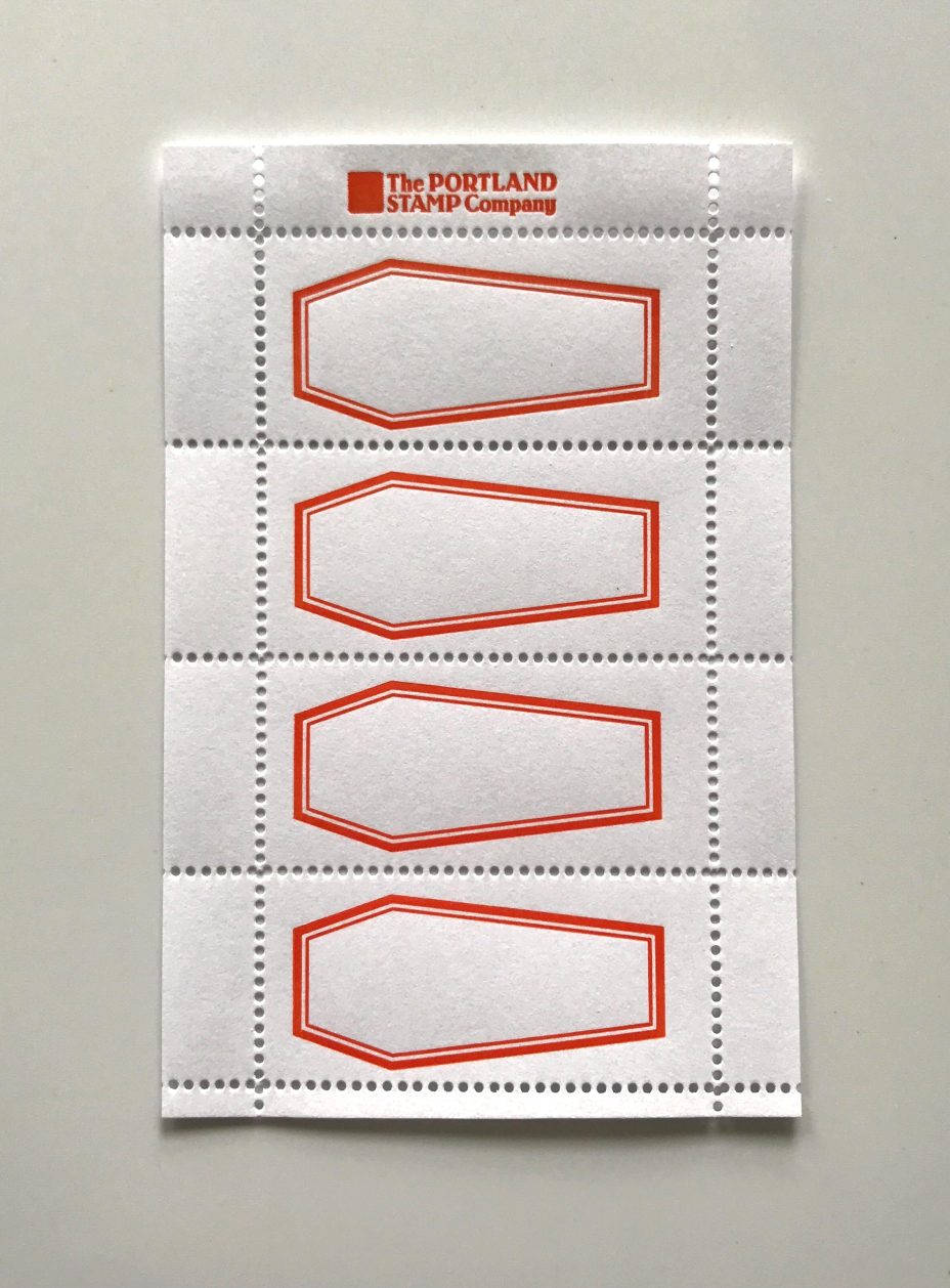 orange letterpress coffin stamps